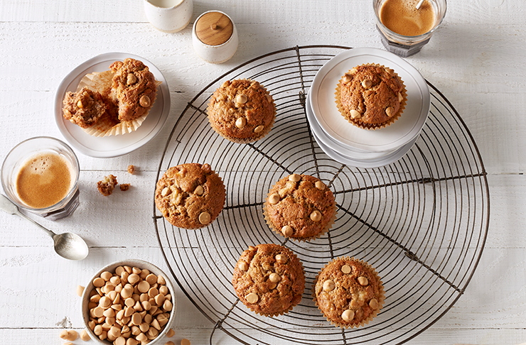Muffins stuffed with Caramilk baking chips.
